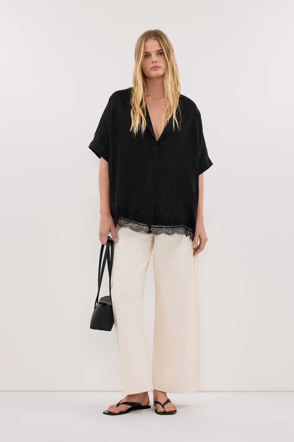 ANDREA BLACK CUPRO LACE SHIRT | DISSH