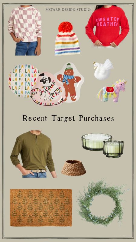 Recently purchased…Target Haul! 

The cutest and most festive plastic plates, classic Henley shirt for men, the best winter candle, a tree collar, Christmas wreath, kids decor, Pom Pom rainbow hat and checkered sweater. 

#target #targethaul

#LTKhome #LTKfamily #LTKHoliday