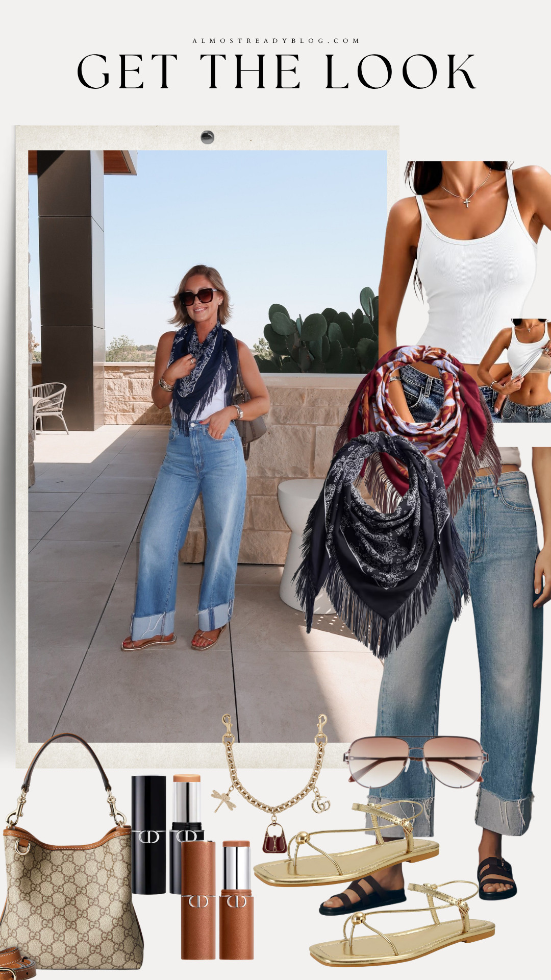 Effortless vacation style with wide-leg jeans, a simple tank, statement scarf, and chic accessories. ✨

vacation outfit, travel outfit, wide leg jeans, cuffed jeans, white tank top, scarf outfit, summer outfit, casual chic outfit, resort style, vacation style, women’s fashion, everyday outfit, denim outfit, summer accessories, statement scarf, shoulder bag, gold sandals, casual vacation outfit, chic travel style, get the look

#LTKootd #LTKOver40 #LTKPetite