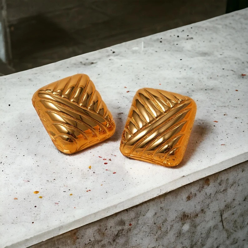 Vintage Chunky Square Gold Earrings, Tarnish Free Chunky Gold Earrings Christmas Gifts for Her, B... | Etsy (US)
