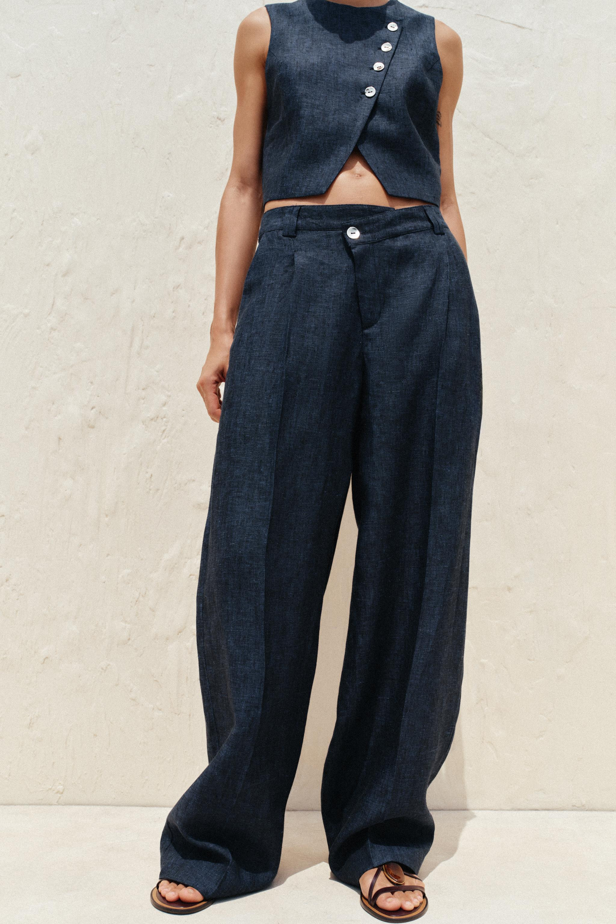 100% LINEN CROSS WAIST PANTS | Zara Canada