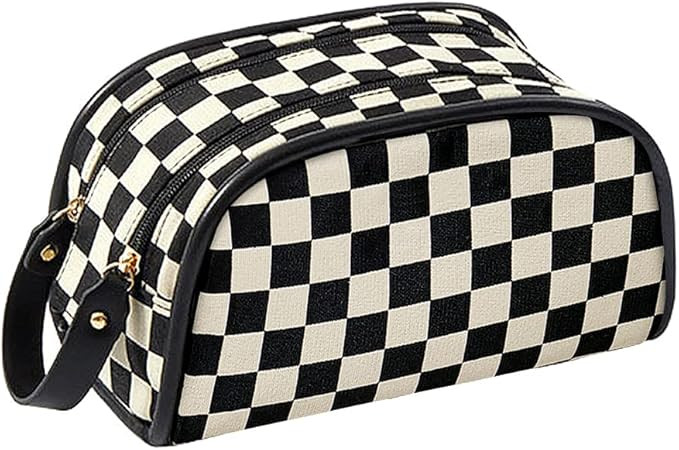 Koisay Large Capacity Travel Cosmetic Bags, Checkered Makeup Bag, Cosmetic Bag, Makeup Bags for W... | Amazon (US)