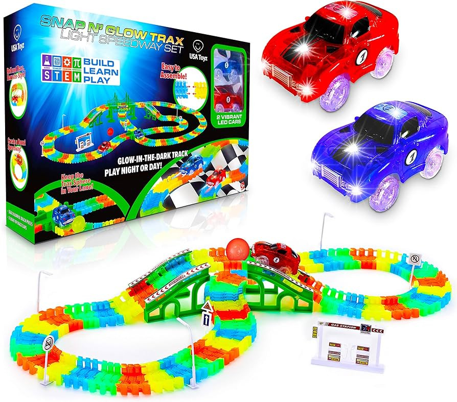 USA Toyz Glow Race Tracks and LED Toy Cars - 360pk Glow in The Dark Bendable Rainbow Race Track S... | Amazon (US)