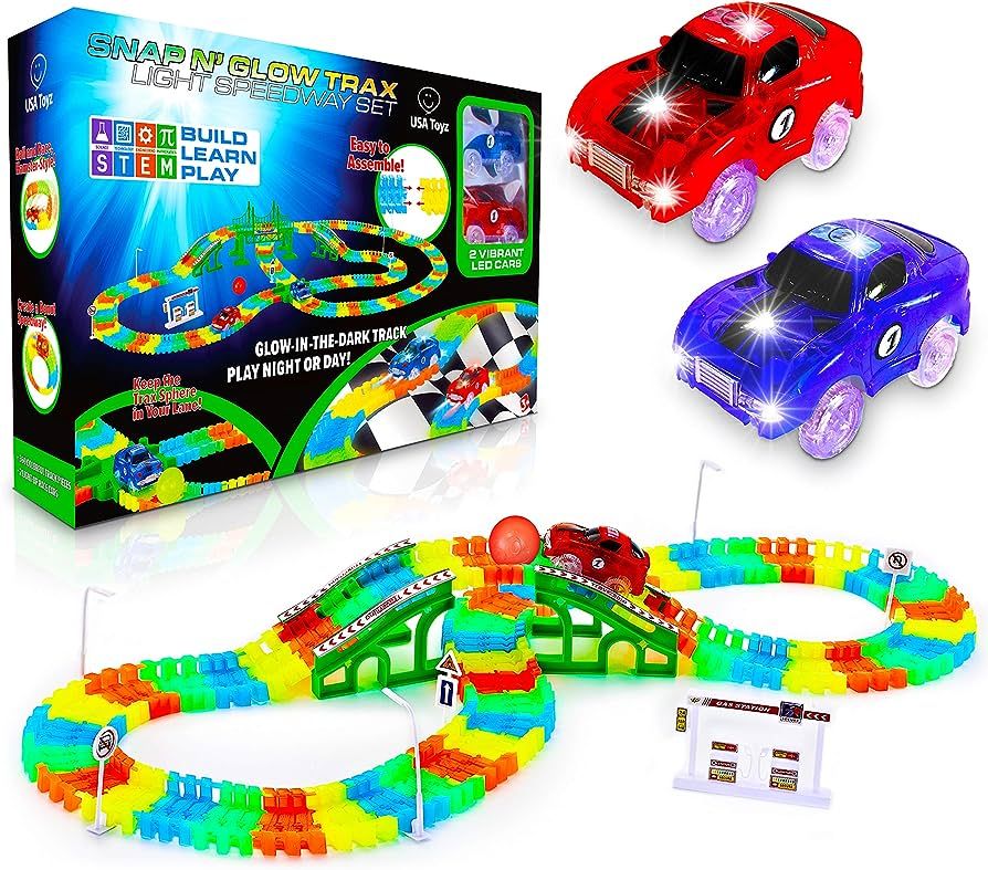 USA Toyz Glow Race Tracks and LED Toy Cars - 360pk Glow in The Dark Bendable Rainbow Race Track S... | Amazon (US)