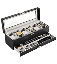 ProCase Watch Box for Men, 6 Slot Watch Display Case with Drawer, Mens Watch Case With Glass Lid,... | Amazon (US)