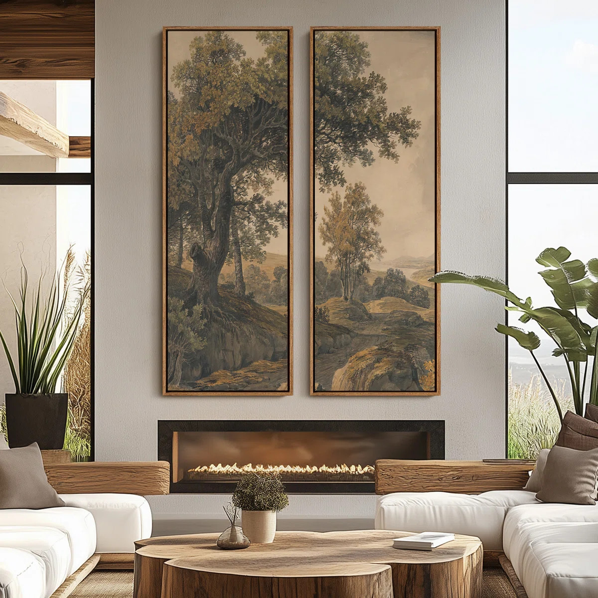Vintage Landscape Wall Art - 20x60 inches Framed Canvas Set of 2 (Set of 2) | Wayfair North America