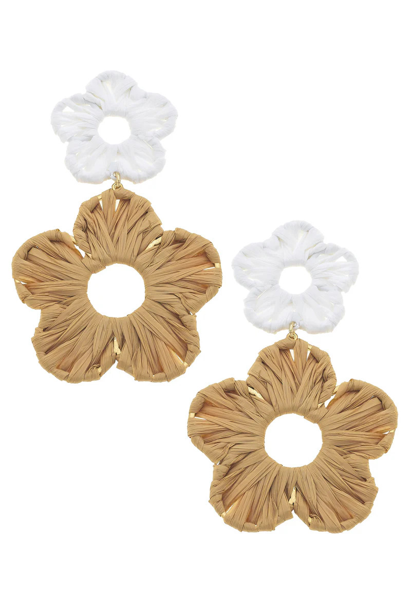 Rosa Rattan Flower Bomb Earrings in White | CANVAS