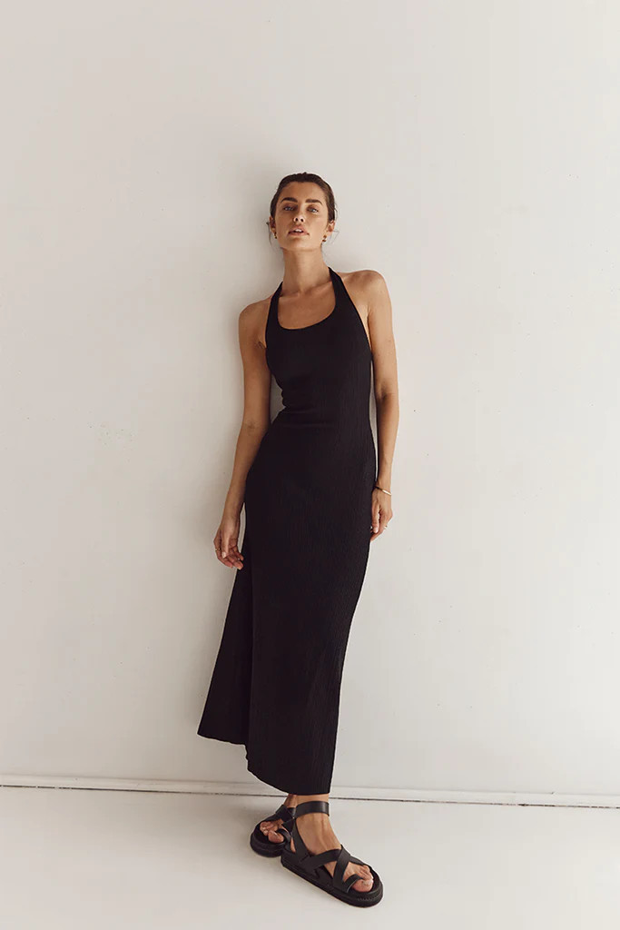 EDDISON BLACK KNIT MIDI DRESS | DISSH