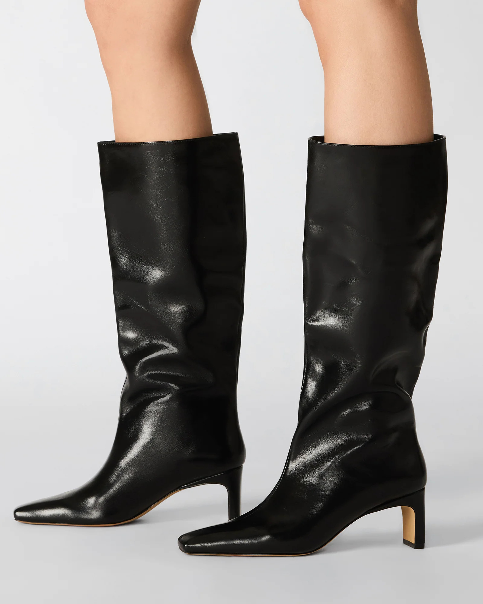 JENDI Black Leather Square-Toe Knee-High Women's Boot | Steve Madden (US)