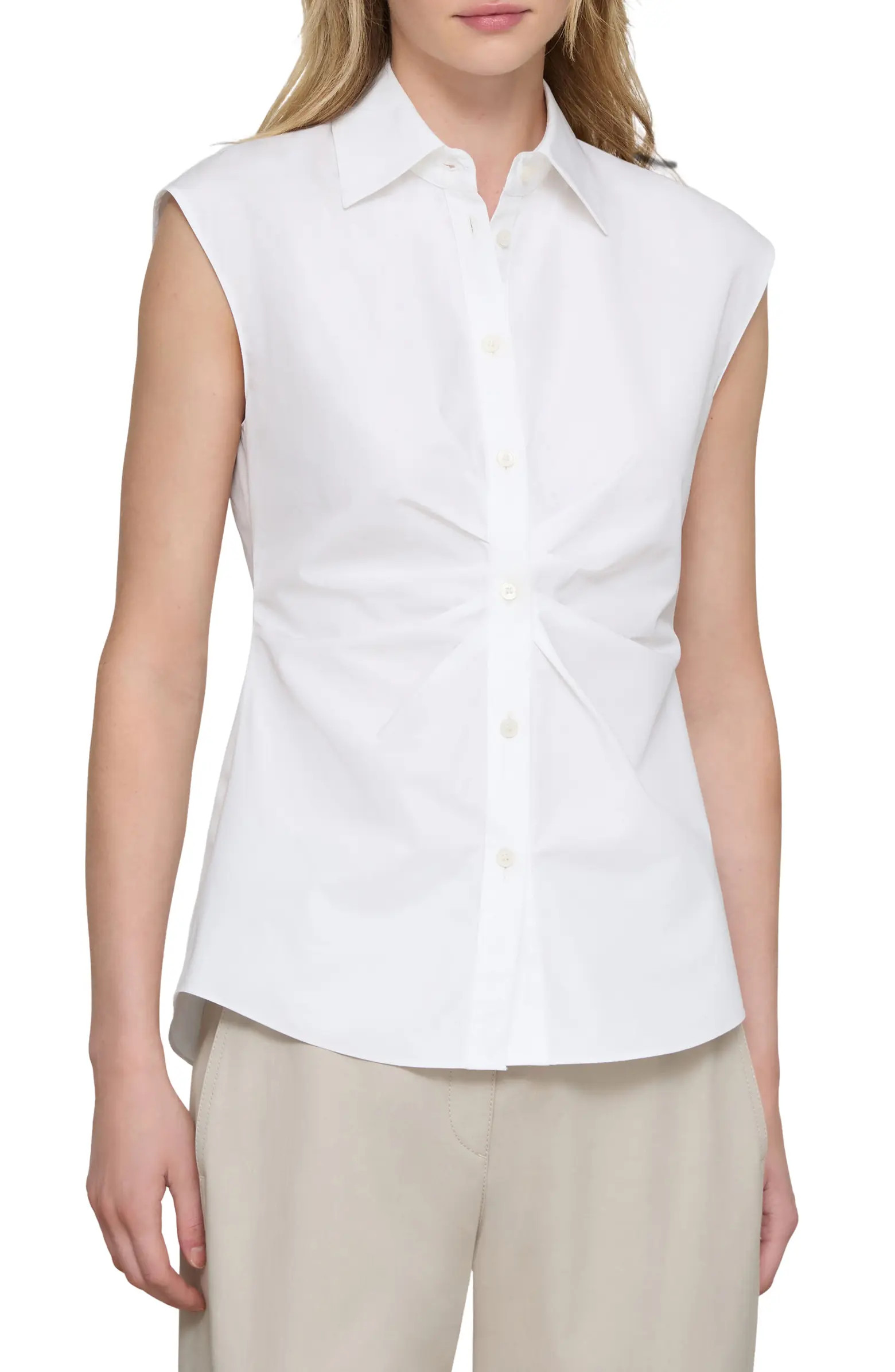 Lafayette 148 New York Irregular Pleated Sleeveless Button-Up Shirt | Nordstrom | Nordstrom