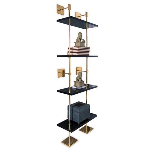 Open Box Vivian Regency Gold Metal 3 Tier Black Wood Wall Shelf - Small | Kathy Kuo Home