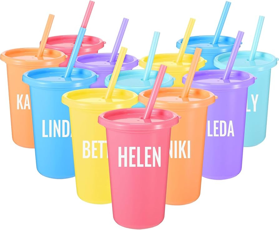 Nuanchu 12 Pcs Bulk Tumbler with Lid and Straw 14oz Plastic Cups for Adult Reusable Coffee Cup Dr... | Amazon (US)