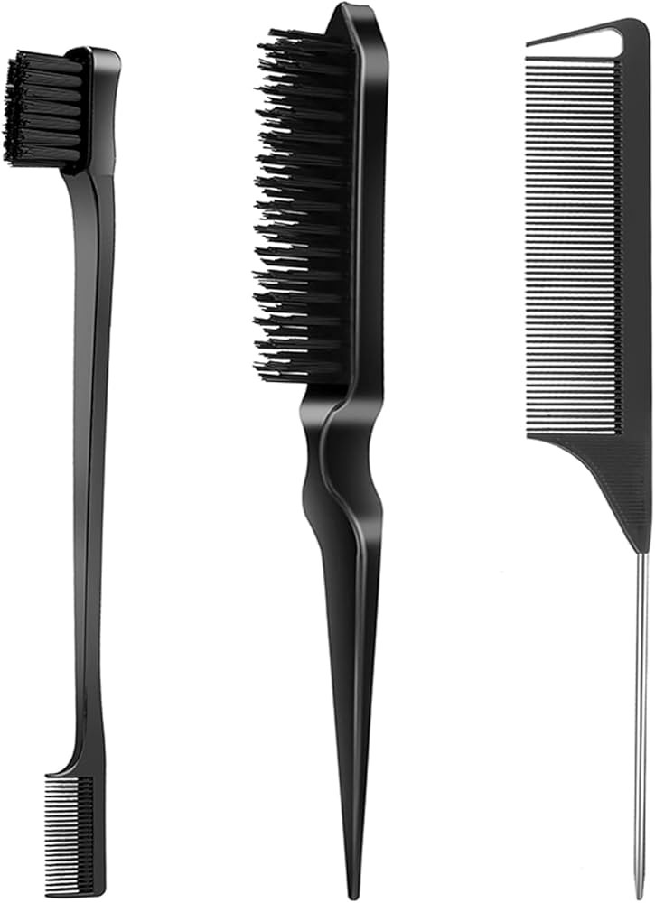 3 Pcs Slick Back Grooming Set - Edge Brush, Bristle Brush, Rat Tail Comb & Teasing Brush for Smoo... | Amazon (US)