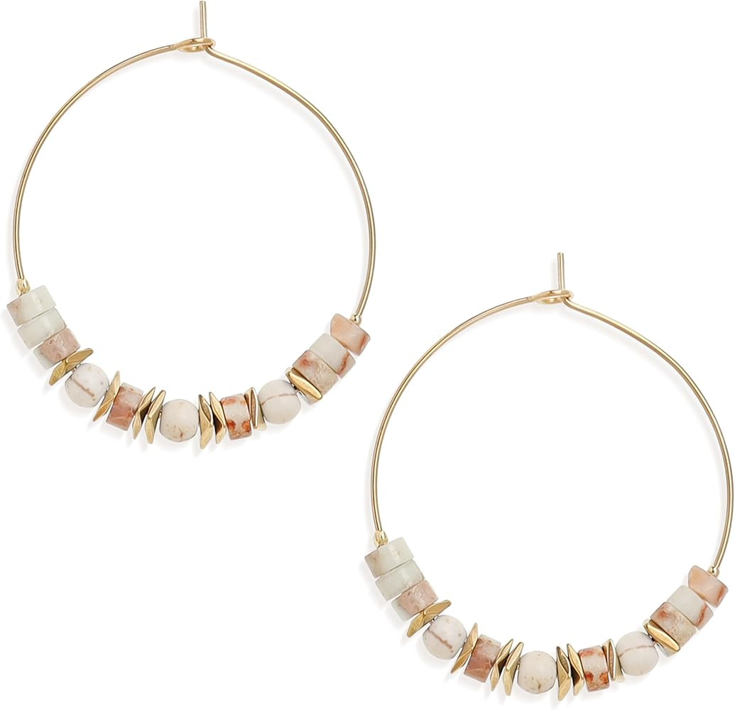 Natural Stone Beaded Hoop Earrings for Women, Boho Handmade Lightweight Hypoallergenic Trendy Sum... | Amazon (US)