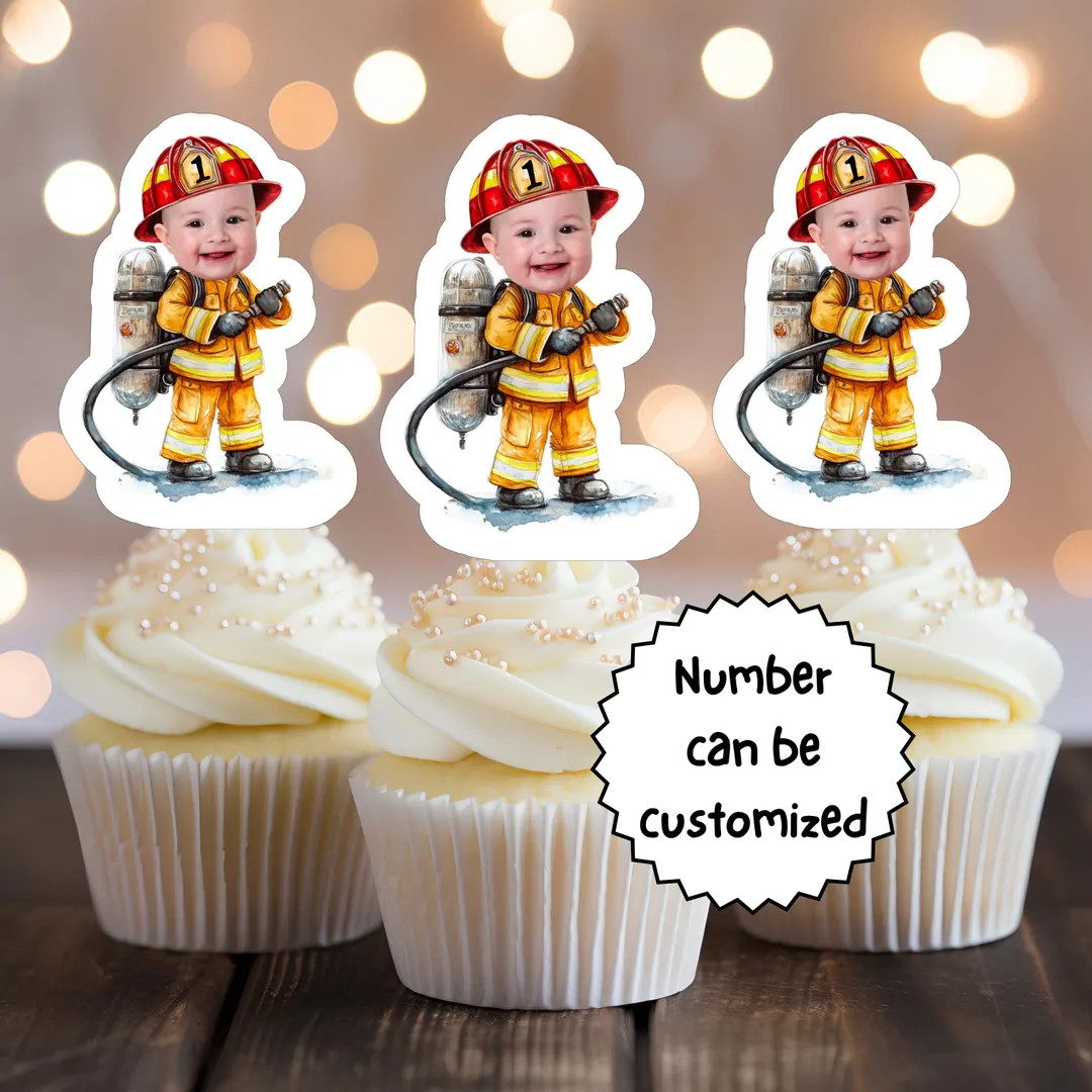 Firetruck Birthday Party Favor Firefighter Fireman Face Cupcake Topper Cake Decor Birthday Decora... | Etsy (US)