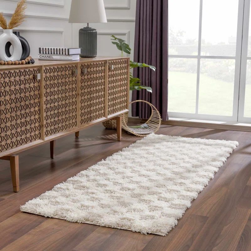 Atiran Checkered Shag Beige Area Rug | Wayfair North America