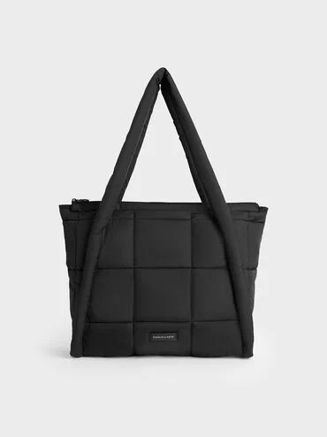 Jet Black Errya Nylon Quilted Puffy Tote Bag | CHARLES & KEITH | Charles & Keith US