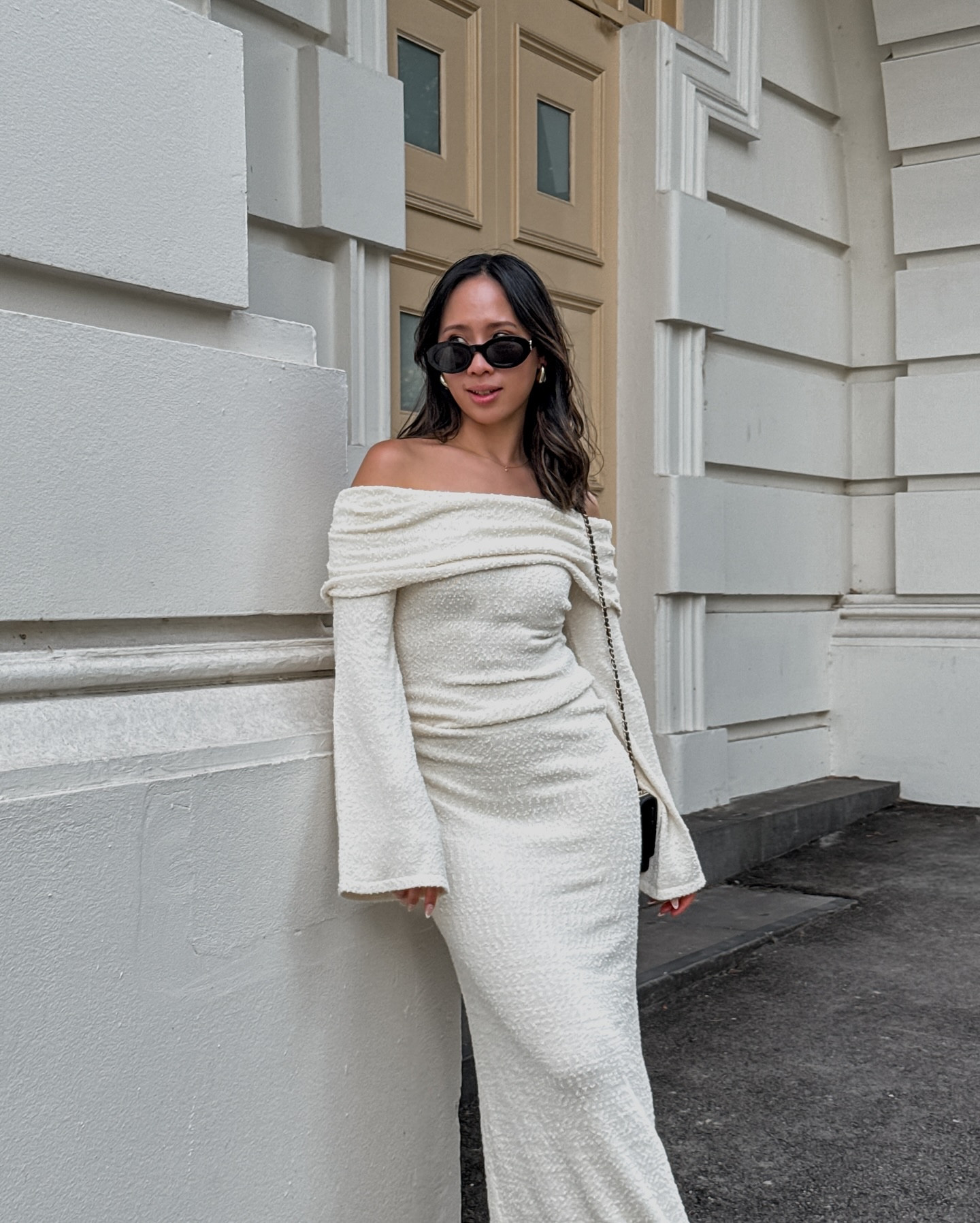 Bury me in this dress @showpo 🤍☁️ 
.
.
.
.
.
.
#melbournefashionblogger #ausfashion #petitefashionblogger #petitefashionblogger #showpo #offshoulderdress #offshoulder