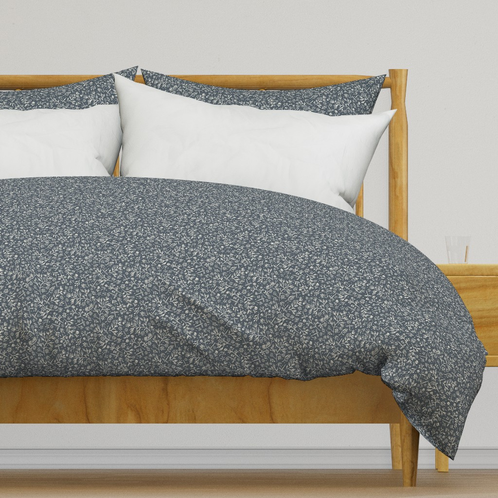 Butterflies Dragonflies And Flowers - Midnight Blue And White 02 - Allover Duvet Cover | Spoonflo... | Spoonflower