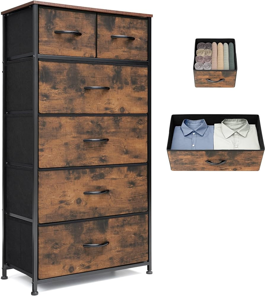 VredHom Fabric Dresser for Bedroom, Tall Skinny Dresser with 6 Drawers, Storage Organizer Tower, ... | Amazon (US)
