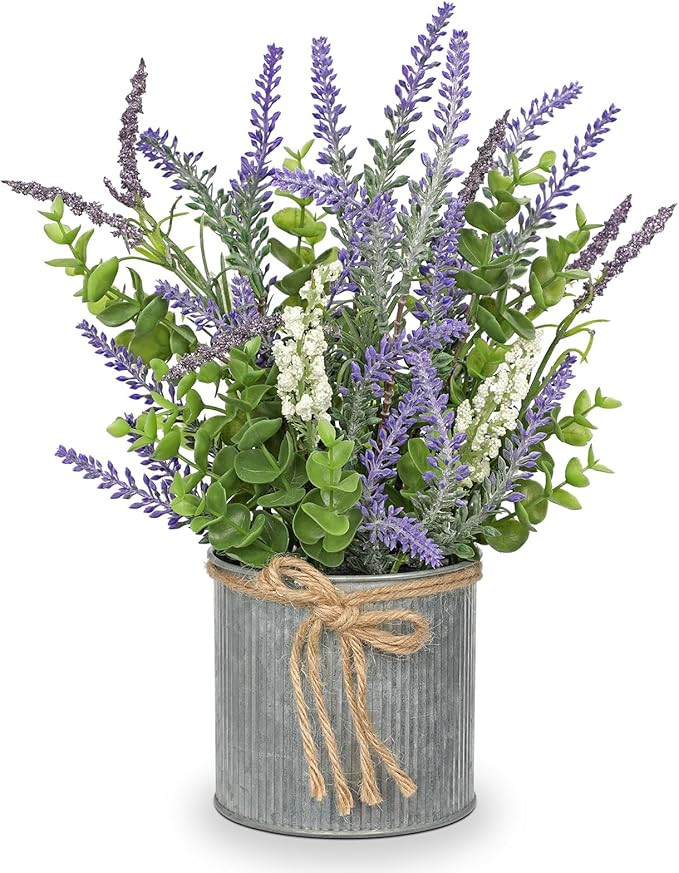 DILATATA Rustic Lavender Flowers Artificial Lavender Decor Fake Lavender Plant in Metal Pot Faux ... | Amazon (US)