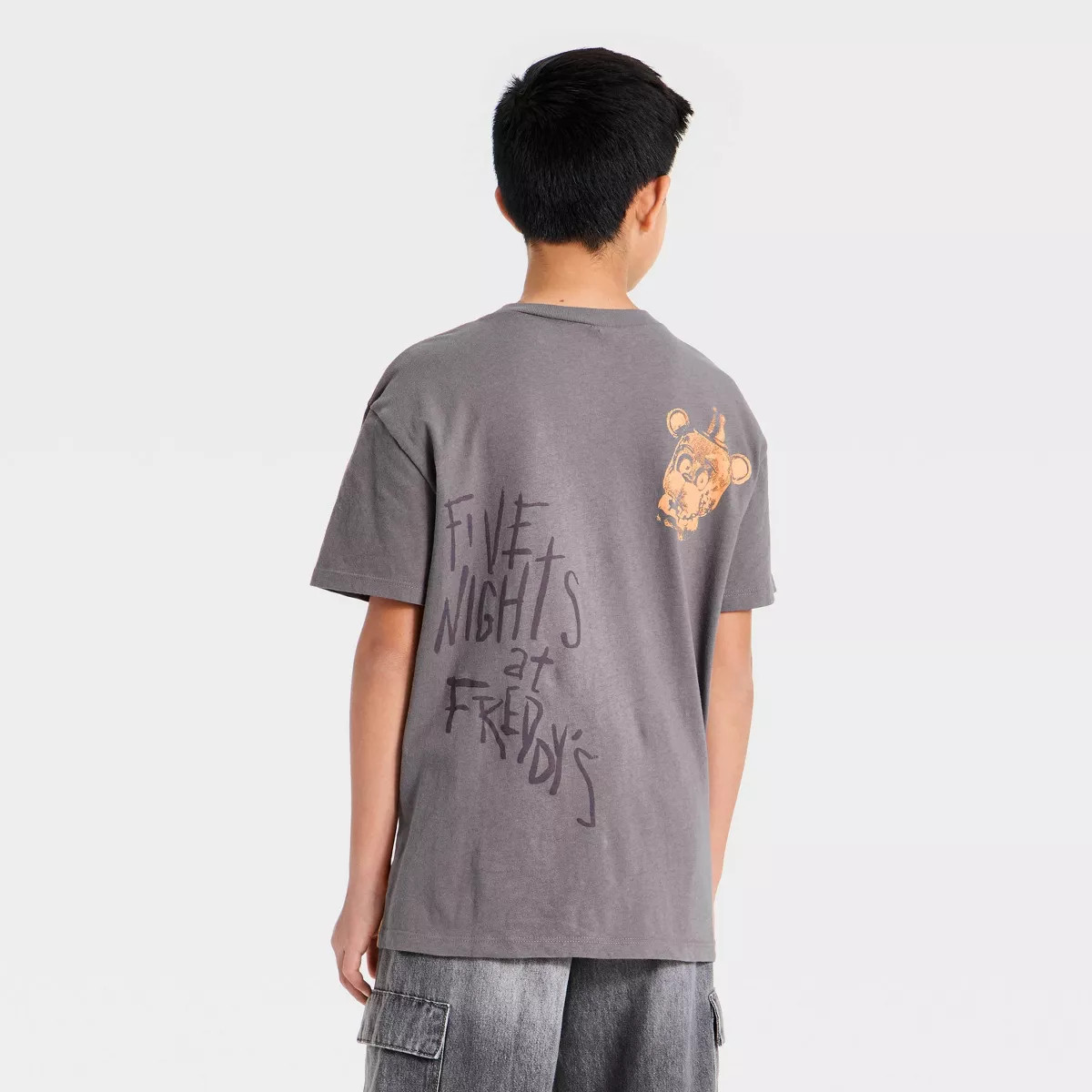 Boys' Five Nights at Freddy's Oversized Front and Back Graphic T-Shirt - Gray L | Target