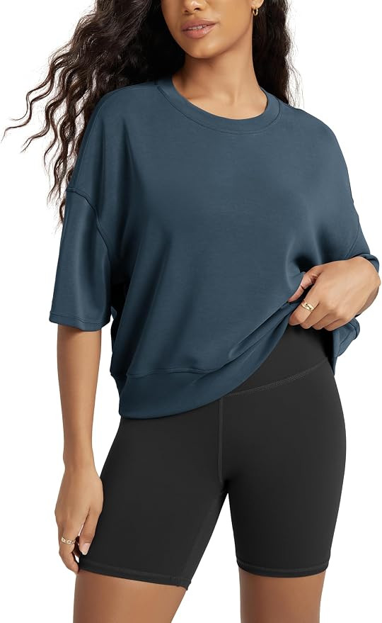 ODODOS Modal Soft Short Sleeve T-Shirts for Women Oversized Crew Neck Tee Relaxed Pullover Tops | Amazon (US)