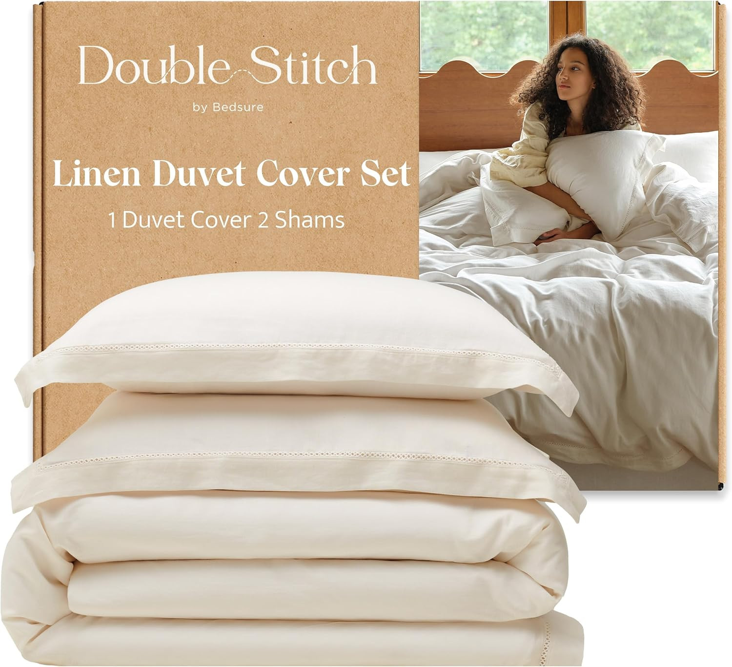 Double Stitch Linen Duvet Cover Set - Soft European Linen Blend Duvet Cover Queen, Sustainable Mo... | Amazon (US)