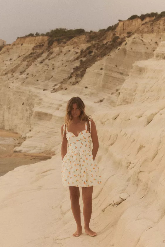 ORANGE PRINT POPLIN DRESS | Zara US