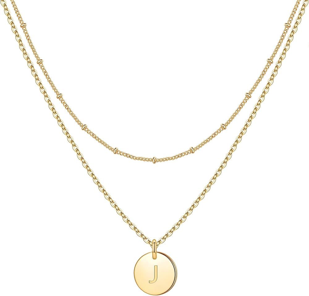 IEFWELL Gold Initial Necklaces for Women,14K Gold Filled Double Side Engraved Hammered Gold Coin ... | Amazon (US)