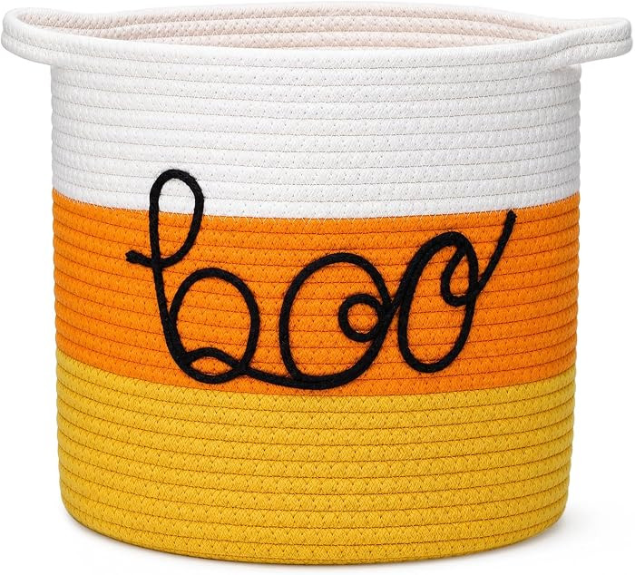 Reallnaive Boo Basket, Halloween Woven Gift Basket,Candy Corn,12 x 12 Inch | Amazon (US)