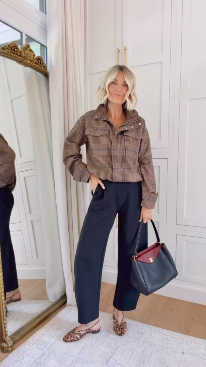 This look is so chic and gives me major European style vibes! Such a pretty outfit for fall! Wearing XS in both 

Loverly grey, plaid bomber jacket, Target fashion finds, black barrel pants, workwear outfit ideas

#LTKootd #LTKWorkwear #LTKSeasonal