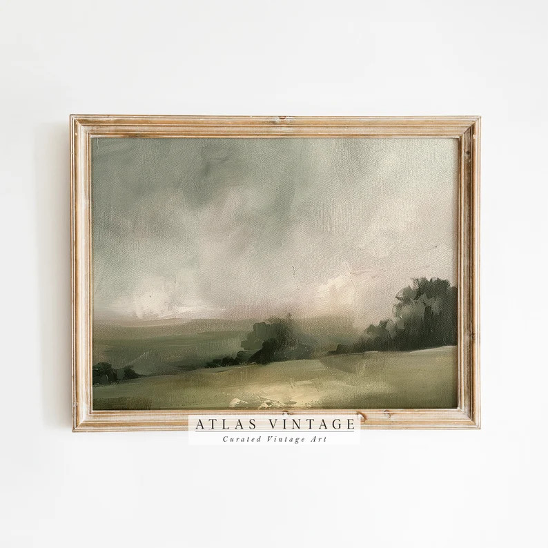 Moody Dark Green Landscape Print, Vintage Country Field Wall Art Printable, Spring Scenery Tree P... | Etsy (US)