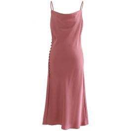 Buttoned Side Split Hem Satin Cami Dress in Coral | Chicwish