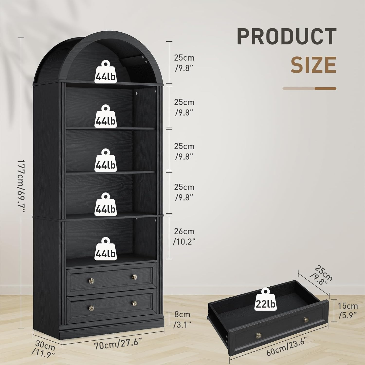 Farmhouse Arched Bookshelf, 7 Tiers Arch Bookcase with 2 Spacious Drawers, Modern Book Shelf with... | Amazon (US)