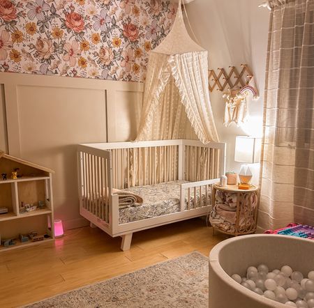 Nursery, neutral blush boho baby girl room! Toddler bedroom design idea. Baby girl play room 🤍 Babyletto Hudson crib, white wooden. Beautiful cream polka dot canopy for little girl’s room.

#LTKhome #LTKkids #LTKbaby