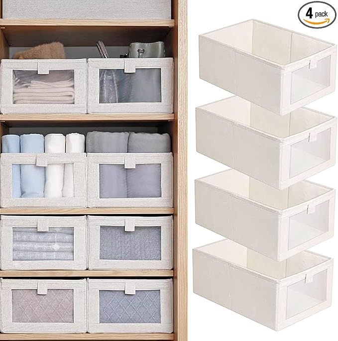 BDZBREN 4Pack Linen Storage Bins，Storage Containers for Organizing Clothing, Jeans, Toys, Shelv... | Amazon (US)