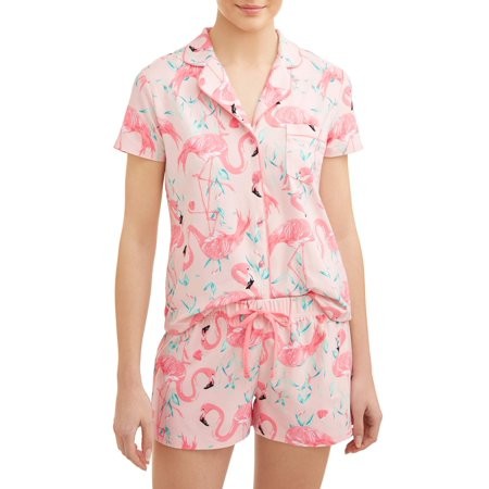 JV Apparel Women's and Women's Plus Knit 2-Piece Short Sleep Set with Collar | Walmart (US)