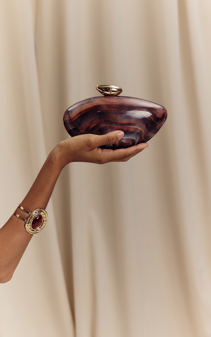 Brown Gradient Shell Hard Clutch Bag | Accessories | PrettyLittleThing UK