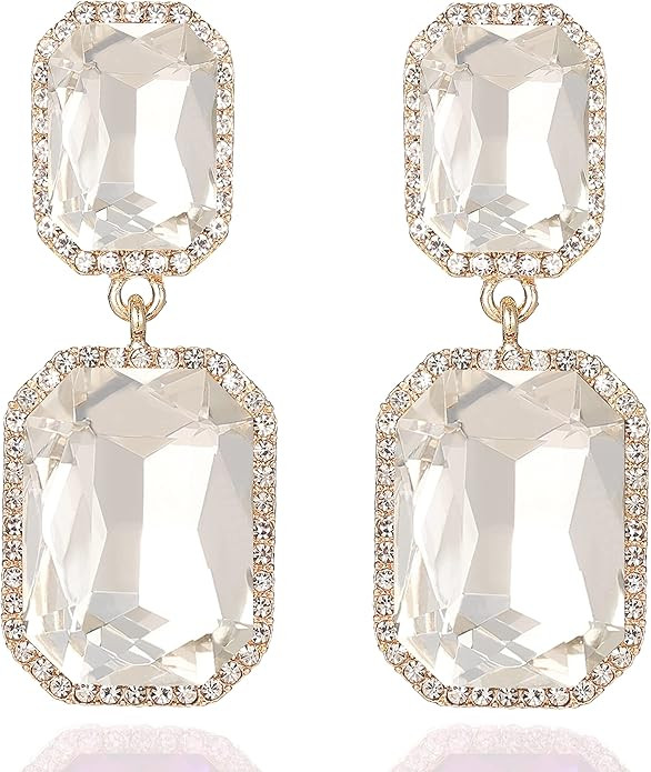 Vintage Rhinestone Statement Earrings Fancy Big Crystal Rectangle Drop Dangle Earrings Evening Pr... | Amazon (US)