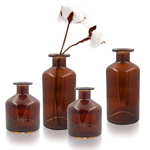 WDHODEC Amber Glass Bud Vases for Flowers, Small Glass Vases for Centerpieces Set of 4, Mini Bulk Flower Vases for Wedding Party Events Home Decor Floral Arrangements, Apothecary Jars | Amazon (US)