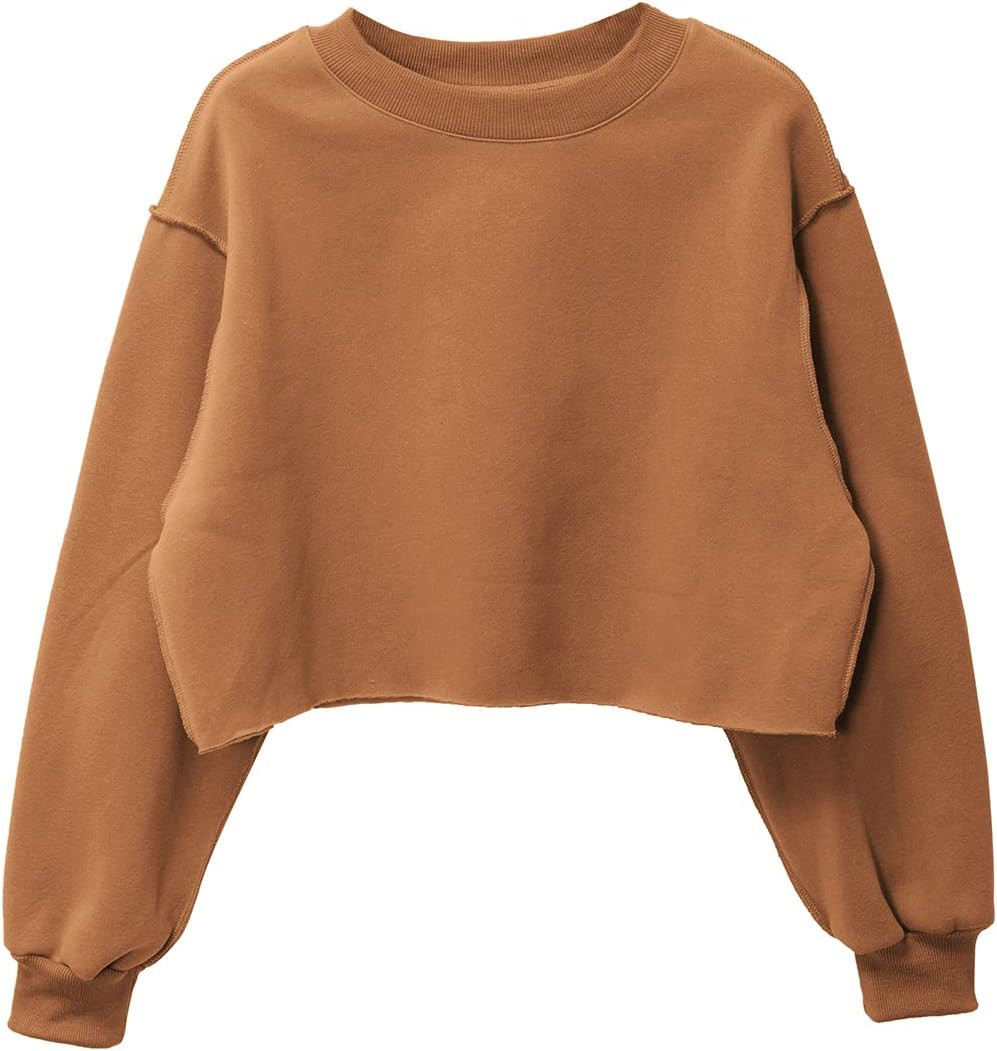 Amazhiyu Women's Fleece Raw Cut Cropped Sweatshirt | Amazon (US)