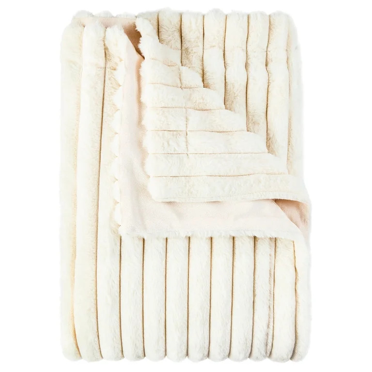 Mainstays Channel Faux Fur Blanket, Vanilla Dream, Full/Queen, 86" x 90" | Walmart (US)