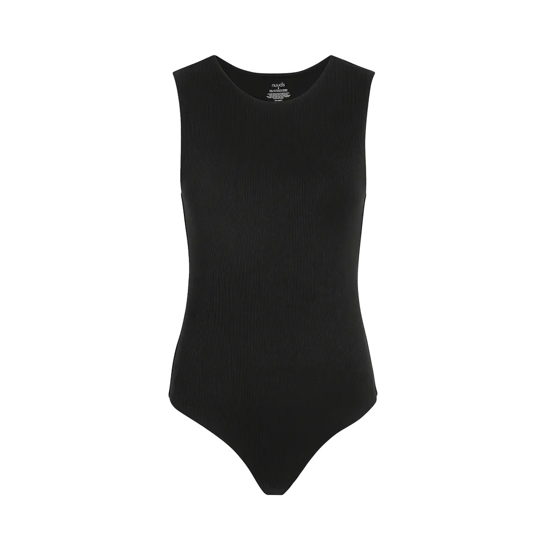 Women's Ribbed Crew Tank Bodysuit | Black - nuuds | nuuds
