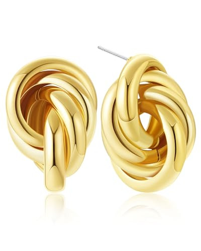 Gold Geometric Knot Drop Dangle Earrings for Women, Chunky Gold Earrings for Women Trendy Link Dangle Statement Earring Jewelry | Amazon (US)