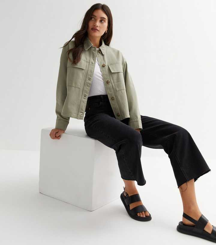 Olive Double Pocket Crop Shacket
						
						Add to Saved Items
						Remove from Saved Items | New Look (UK)