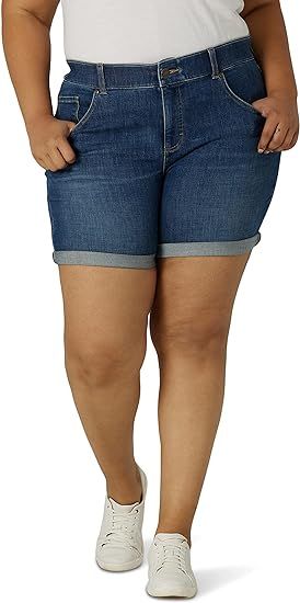 Lee Women's Plus Size Ultra Lux Mid-Rise Straight Leg Jean Short | Amazon (US)