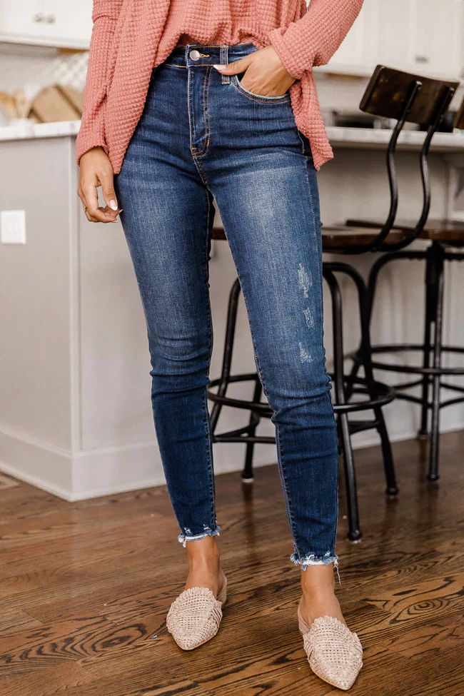 Diana Distressed Hem Dark Wash Skinny Jeans | Pink Lily