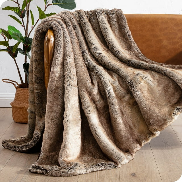 Bare Home Faux Fur Blanket - 47" x 60" - Ultra Soft Fleece - Throw, Variegated Mocha | Walmart (US)