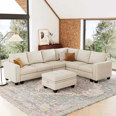 Shavera 6 - Piece Velvet Sectional Sofa L Shaped Modular Couch Living room Corner Sofa with Storage Ottoman | Wayfair North America
